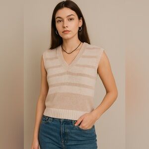 Vintage Dalton Striped Knit Sweater Vest Blush Pink & Cream – PTP 16